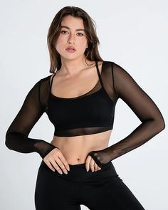 Move Free Mesh Long Sleeve Crop Top | Cosmolle Nylon Activewear With Thumbholes, Solid Nylon Activewear With Thumbholes, Sporty Nylon Activewear With Thumbholes, Solid Nylon Activewear With Breathable Mesh, Long Sleeve Nylon Activewear For Sports, Long Sleeve Nylon Sports Activewear, Versatile Stretch Mesh Activewear, Long Sleeve Nylon Yoga Activewear, Sportswear Activewear With Breathable Mesh And Nylon