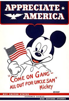 an advertisement for mickey mouse with the american flag