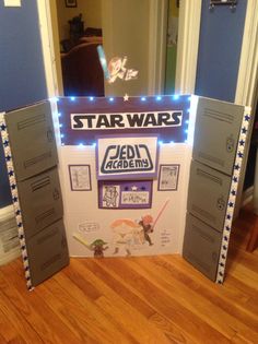 a cardboard star wars display with lights on it