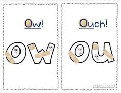 two pictures with words cut out to spell out the word ow and o, which is in