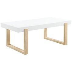 a white table with wooden legs on a white background