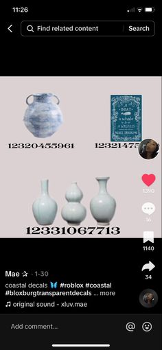 an iphone screenshot showing different types of vases