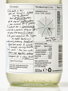 a bottle of liquid with writing on the label is shown in front of a white background