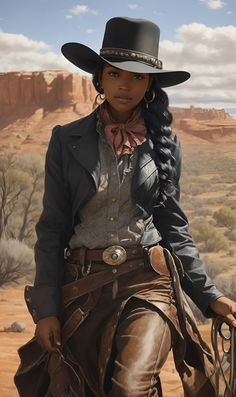 Black Cowgirl Character Art, Cowboy Hairstyles Woman, Black Cowgirl Outfits For Women, Cowboy Hairstyles, Ateez Cowboy, Cowgirl Outfits Black Women, Black Cowgirl Outfit, Cowboy Shoot, Cowgirls Hairstyles