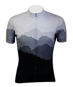 a women's cycling jersey with black and white designs