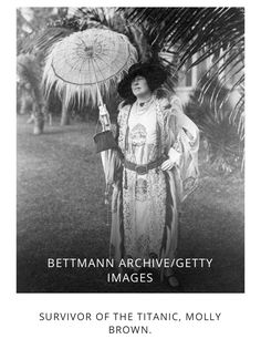 a black and white photo of a woman holding an umbrella with text that reads, batman archiveity images survivor of the titans, moly brown