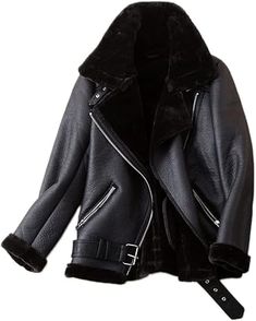 LY VAREY LIN Chaqueta de piel sintética para mujer, con forro grueso, parka de invierno Suede Outfit, Lamb Leather Jacket, Faux Shearling Jacket, Fur Leather Jacket, Sheepskin Jacket, Sheepskin Coat, Faux Suede Jacket, Shearling Coat, Black Leather Jacket