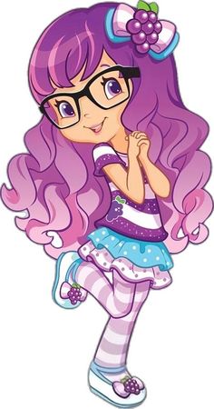 a cartoon girl with pink hair and glasses