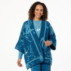 WynneCollection SoftKNIT Floral Jacquard Kimono Topper A breath of fresh, spring style you can carry into fall. This soft, sweater knit kimono-style topper with an abstract floral print is a must-have cold-weather wardrobe essential. Knit Kimono, Abstract Floral Print, Floral Jacquard, Kimono Style, Soft Sweater, Deep Teal, Spring Style, Sweater Knit, Kimono Fashion