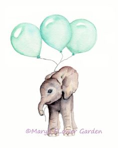 an elephant holding three balloons in its trunk