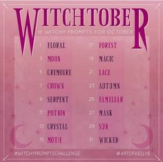 a pink poster with the words witchtober on it