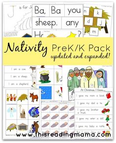 the nativity prek pack includes pictures and words to help students learn how to read