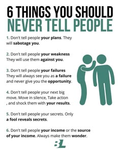 a poster with the words 6 things you should never tell people