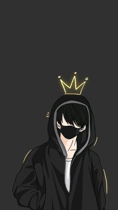 an anime character wearing a hoodie with a crown on his head and eyes closed