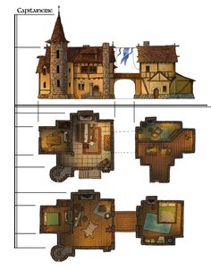 some type of paper model with different types of houses and buildings on it's sides