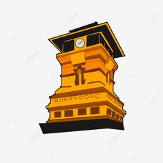 a yellow tower with a clock on the top