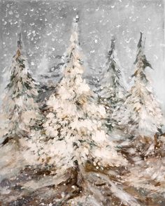 a painting of three snow covered trees