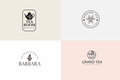 four logos for tea rooms and coffee shops