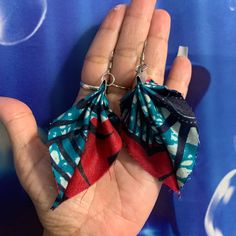 Brand New Handmade Ankara Fabric Earrings Made From African Print Cotton Adjustable Blue Wrap Earrings For Gift, Adjustable Blue Wrap Earrings, Blue Adjustable Wrap Earrings With Ear Wire, Blue Dangle Wrap Earrings As Gift, Fabric Earrings, Handmade African, Ankara Fabric, Earrings Color, African Print