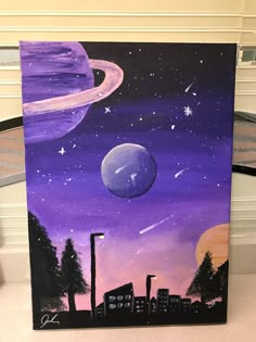 this is an acrylic painting of the planets and stars in the night sky