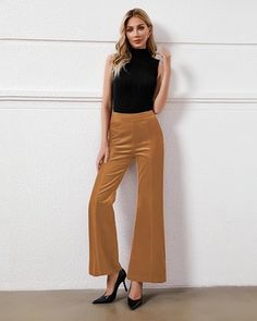 Fashion Trends // Show off your gorgeous style wearing this pumpkin brown high waist wide leg corduroy pants.