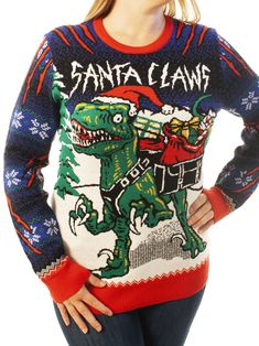 STAND OUT - Get noticed at your x-mas pub crawl or office party with these tacky Christmas sweaters. Perfect for men, women, or couples! Be a force to reckon with at your Ugly Christmas Sweater contest.PREMIUM KNITTED SWEATERS - Not just hilarious, your new knit long sleeve pullover sweater will keep you comfy and cozy throughout your holiday get together.BIG & TALL - Sizes available from small to 4XL. For women or those wanting a slimmer fit, please size down. Refer to the size chart for exact Funny Reindeer, Ugly Christmas Sweater Contest, Tacky Christmas Sweater, Santa Claws, Animal Sweater, Reindeer Sweater, Tacky Christmas, Christmas Sweater Men, Pub Crawl