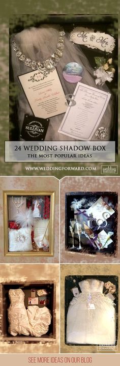 the wedding shadow box is open and ready to be filled with bride's dresses