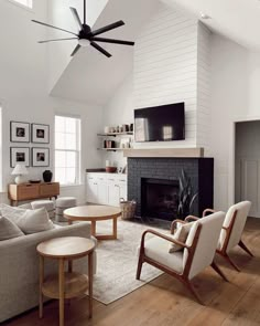 a living room filled with furniture and a flat screen tv mounted on the wall above a fireplace