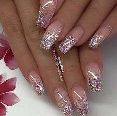 Purple Ombre Nails, Glitter Nails Acrylic, Glittery Nails, Ombre Nails Glitter, Fancy Nails Designs, Nails Now, Homecoming Nails Acrylic, Pretty Nail Designs, Almond Acrylic Nails