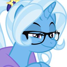 a blue pony with glasses and a star on top of it's head, staring at the viewer