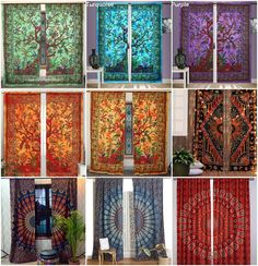 many different types of curtains with trees on them