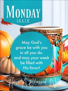 a coffee cup and saucer with the words monday on it