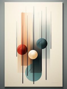 an abstract painting with lines and balls on it