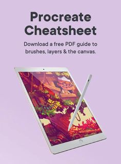 an ipad with the text procreate cheatsheet on it, and a pen