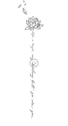 a black and white drawing of a flower with words written in cursive writing