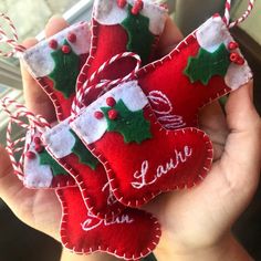 handmade christmas stockings with candy canes in them