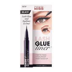 GLUEliner Black False Eyelash Glue & Eyeliner Clean+Easy GLUEliner Black False Eyelash Glue & Eyeliner | Black | Sally Beauty Dry Eyelids, Kiss Eyelashes, Best Eyelash Glue, Best False Eyelashes, Kiss Products, Kiss Lashes, Black Lashes, Beauty Make-up, Magnetic Eyelashes