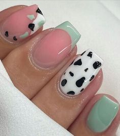 Sage Green Nails, Western Nails, Country Nails, Fake Nails Designs, Cow Nails, Cute Simple Nails