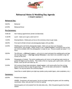 a wedding day agenda is shown in this document