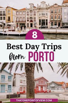 boats in the water and buildings with text overlay that reads 8 best day trips from porto