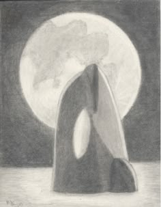 a black and white drawing of a person standing in front of the moon with their head tilted back