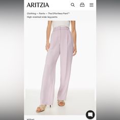 Hi Rise Wide Leg Pants In Cloudy Lilac. Wilfred From Aritzia. Nwt Bought The Wrong Size And Missed The Return Window. Purple Full Length Formal Bottoms, Formal Full-length Purple Bottoms, Purple Formal Full-length Bottoms, Full Length Purple Formal Bottoms, Pink Evening Bottoms For Summer, Pink Summer Evening Bottoms, Elegant Purple Pants For Work, Elegant Purple Pants, Chic Purple Long Pants