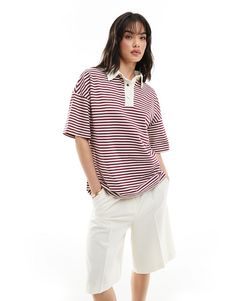 Tops par ASOS DESIGN Catégorie : iconique Modèle à rayures Col polo Patte de boutonnage partielle à boutons-pression Emmanchures basses Coupe oversize Oversized Polo Outfit Women, Polo Oversize, Striped Tshirt, Oversized Polo, Polo Outfit, Holiday Dress Outfit, Petite Shirts, Dress Bra