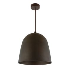 an industrial style pendant light fixture with a dark brown shade on the top and bottom