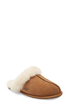 This comfy, water-resistant suede slipper is trimmed and lined with genuine shearling. Style Name:UGG Scuffette Ii Slipper (Women). Style Number: 223442. Classic Brown Sheepskin Slippers, Shearling Slippers With Suede Lining, Brown Shearling Indoor Slippers, Ugg Scuffette Slippers, Ugg Coquette, Ugg Scuffette, Ugg Slippers Women, Ugg Tasman, Suede Slippers