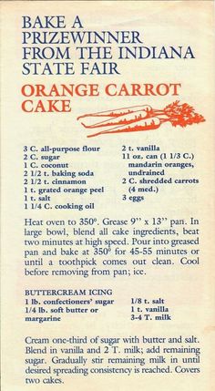 an orange carrot cake recipe with instructions on it