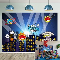 Super Hero Vbs Decorations, Spiderman Party Decor, Super Hero Decorations, Super Hero Party Decorations, Superhero Backdrop Ideas, Superhero Birthday Backdrop, Batman Backdrop Ideas, Superman Backdrop, Wonder Woman Backdrop