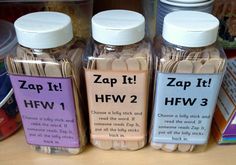 three jars with labels on them that say zap it, hfw and hf - 3