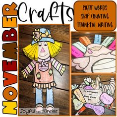 This is a MUST HAVE craft pack to add to your November lesson plans! Not only are these 3 crafts super cute, but they are also a fun way to go over some of the reading and math standards! Included are 3 November crafts-1. I am thankful Sentence starter turkey-Students will complete the sentences on each feather and build a turkey. 2. Sight word cornucopia- There are 2 option for this craft- Option 1 is to glue all of the sight word veggies to the cornucopia. Option 2 is to create a pocket and pl Build A Turkey, Thankful Writing, November Lesson Plans, Skip Counting By 5's, Counting By 5's, The Sight Word, November Crafts, November Activities, Paper Bag Puppets