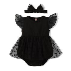 She's in Parties Onesie (Babies/Toddlers) – Witching Hour Baby Black Mesh Skirt, Wednesday Dress, Mesh Romper, Noir Uni, Romper Bodysuit, Headband Outfit, Overlay Skirt